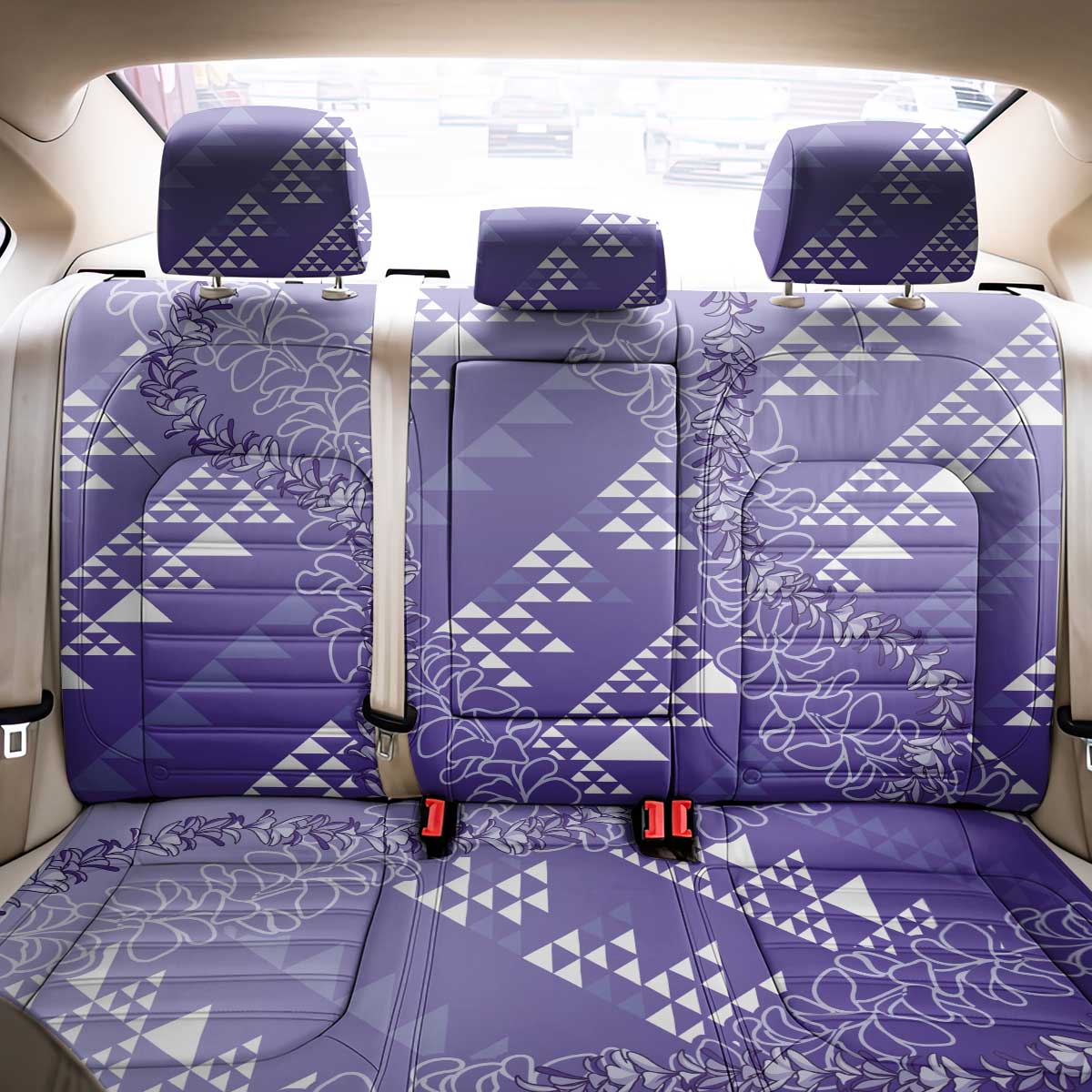 Hawaii Lavender Kapa Back Car Seat Cover Vintage 'Ohe Kāpala Motifs Mix Plumeria Leis