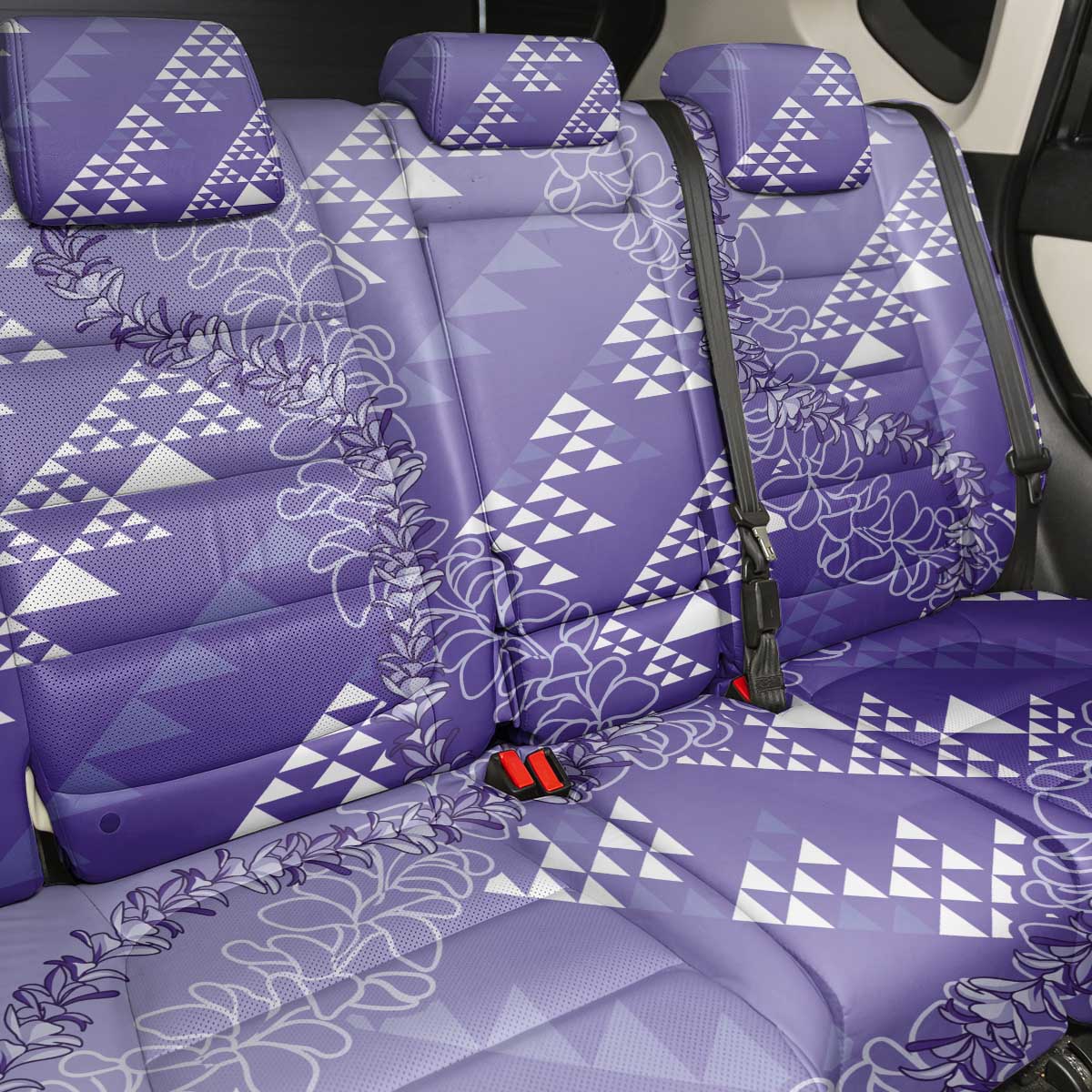 Hawaii Lavender Kapa Back Car Seat Cover Vintage 'Ohe Kāpala Motifs Mix Plumeria Leis