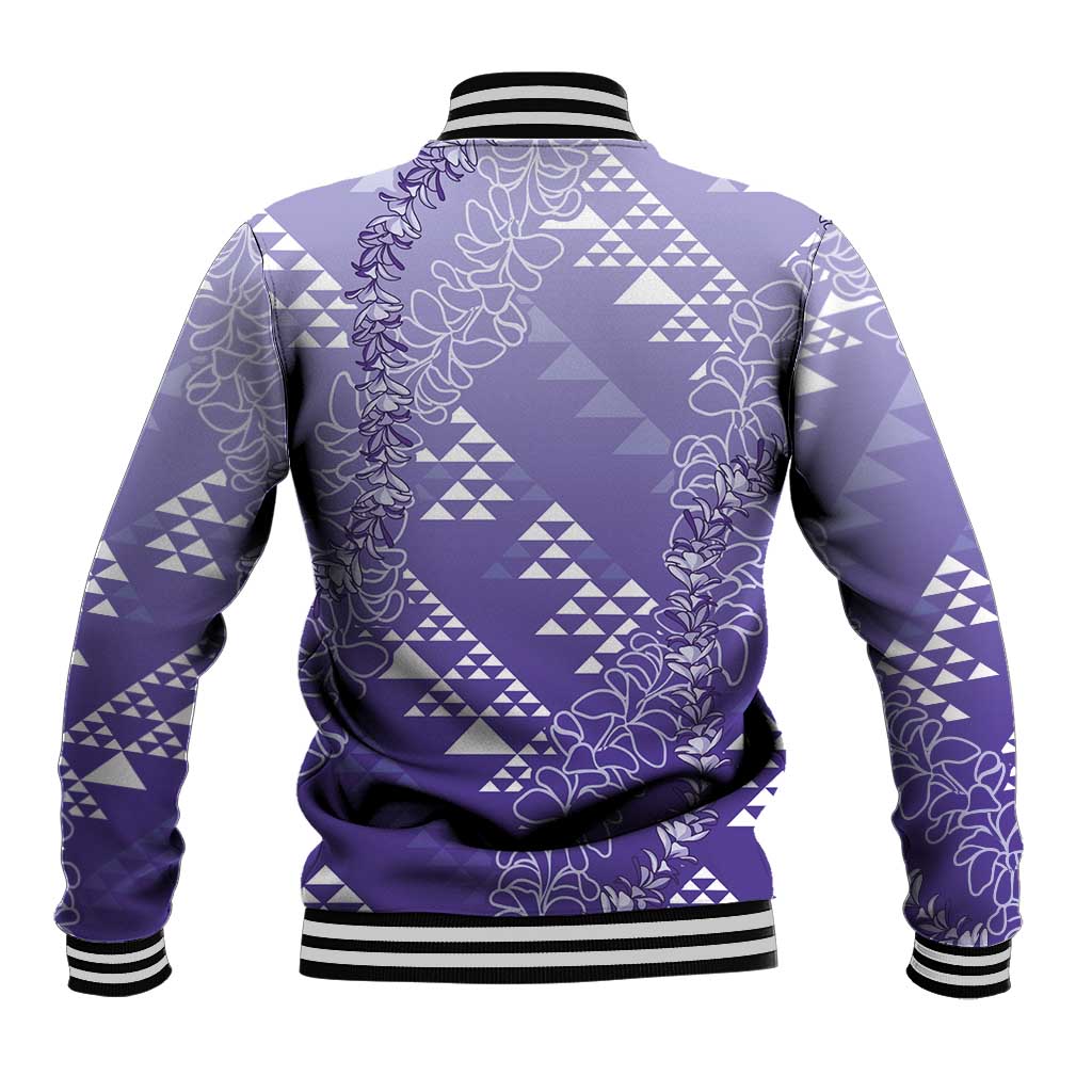 Hawaii Lavender Kapa Baseball Jacket Vintage 'Ohe Kāpala Motifs Mix Plumeria Leis