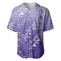 Hawaii Lavender Kapa Baseball Jersey Vintage 'Ohe Kāpala Motifs Mix Plumeria Leis LT7 Lavender - Polynesian Pride