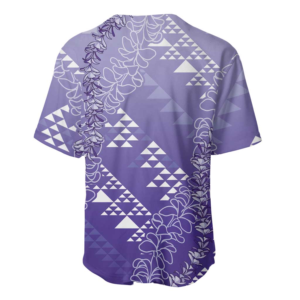 Hawaii Lavender Kapa Baseball Jersey Vintage 'Ohe Kāpala Motifs Mix Plumeria Leis LT7 - Polynesian Pride