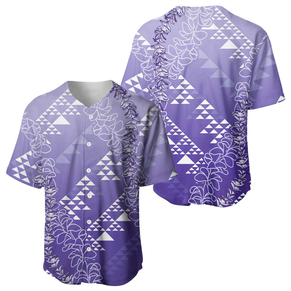 Hawaii Lavender Kapa Baseball Jersey Vintage 'Ohe Kāpala Motifs Mix Plumeria Leis LT7 - Polynesian Pride