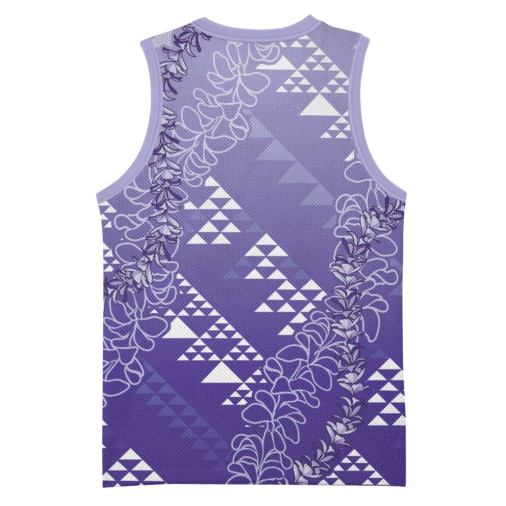 Hawaii Lavender Kapa Basketball Jersey Vintage 'Ohe Kāpala Motifs Mix Plumeria Leis