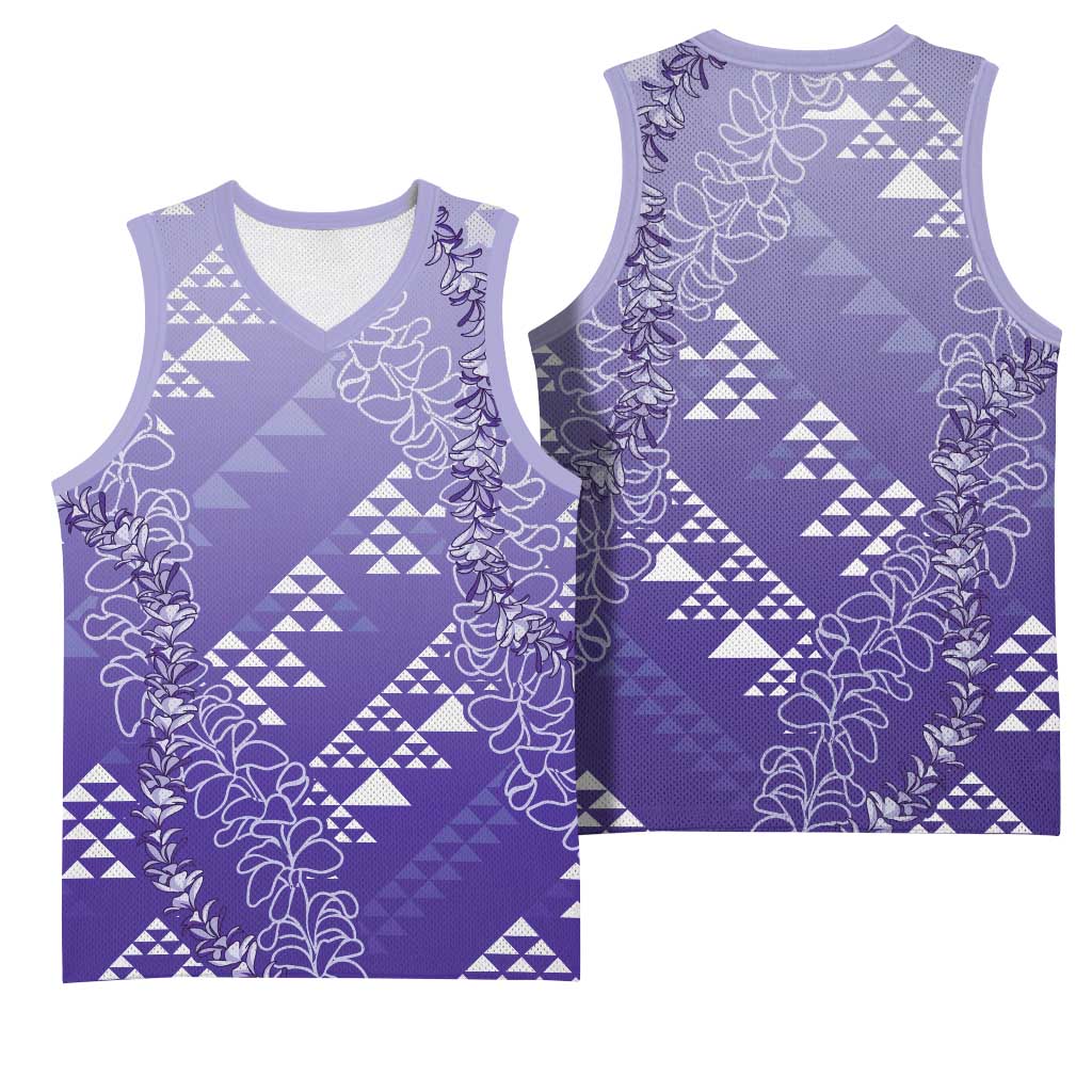 Hawaii Lavender Kapa Basketball Jersey Vintage 'Ohe Kāpala Motifs Mix Plumeria Leis