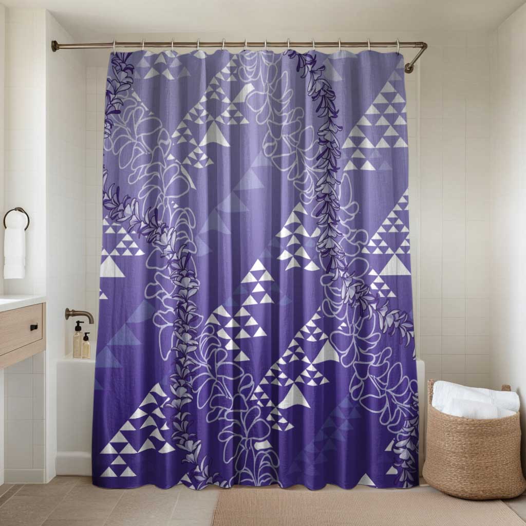 Hawaii Lavender Kapa Bathroom Set Vintage 'Ohe Kāpala Motifs Mix Plumeria Leis