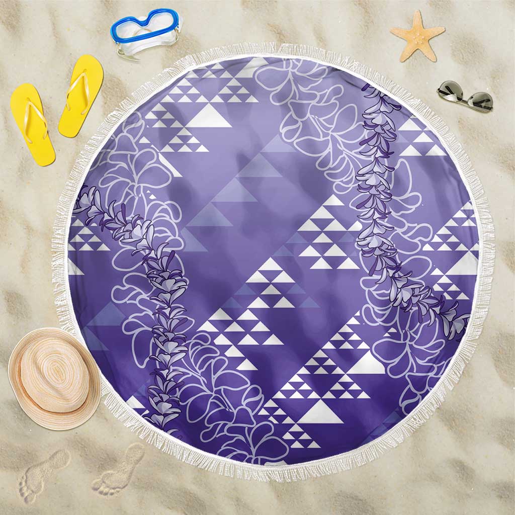 Hawaii Lavender Kapa Beach Blanket Vintage 'Ohe Kāpala Motifs Mix Plumeria Leis