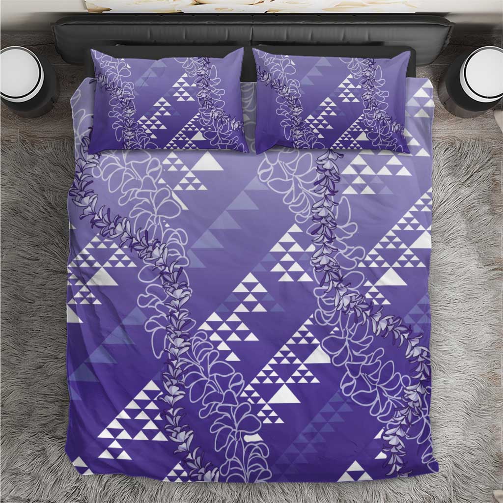Hawaii Lavender Kapa Bedding Set Vintage 'Ohe Kāpala Motifs Mix Plumeria Leis LT7 Lavender - Polynesian Pride