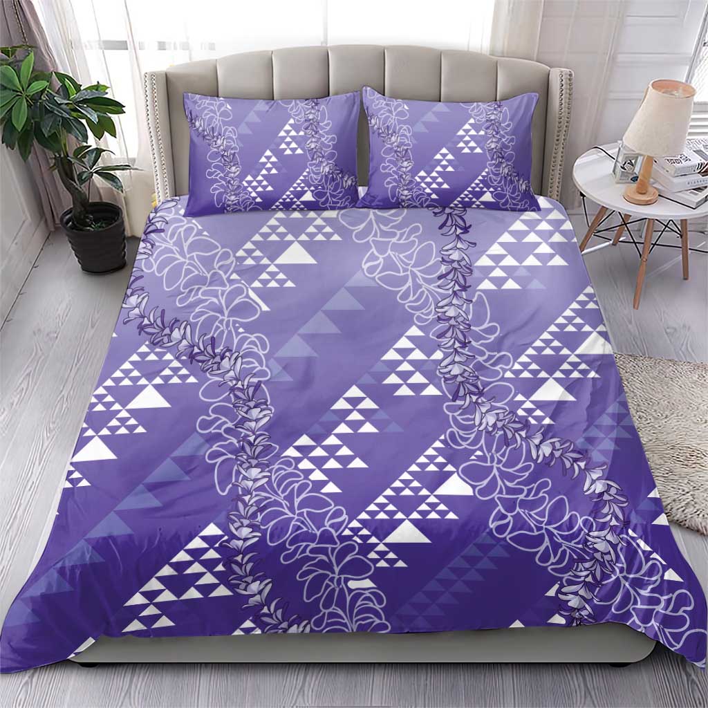 Hawaii Lavender Kapa Bedding Set Vintage 'Ohe Kāpala Motifs Mix Plumeria Leis LT7 - Polynesian Pride