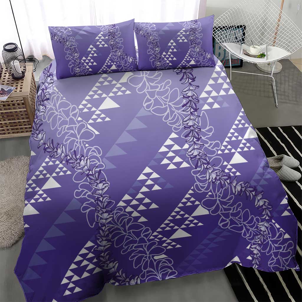 Hawaii Lavender Kapa Bedding Set Vintage 'Ohe Kāpala Motifs Mix Plumeria Leis LT7 - Polynesian Pride