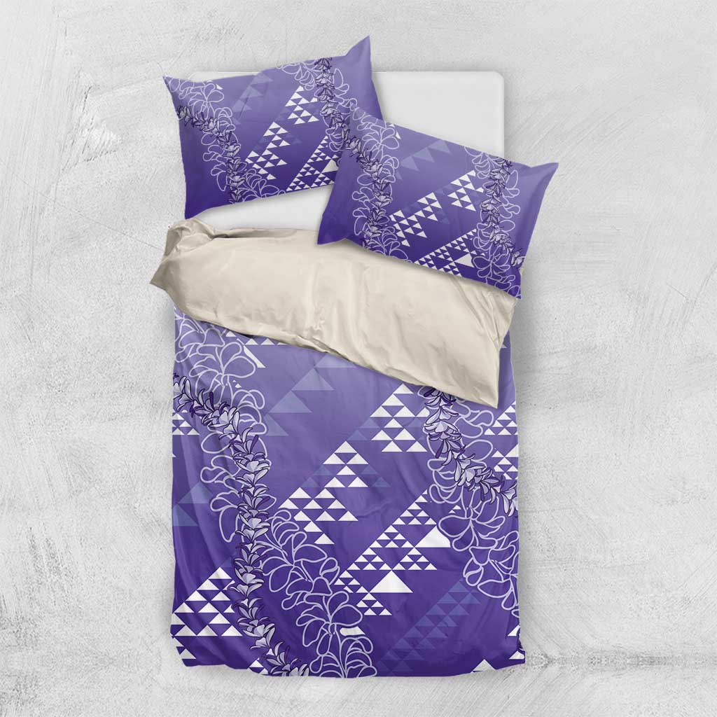 Hawaii Lavender Kapa Bedding Set Vintage 'Ohe Kāpala Motifs Mix Plumeria Leis LT7 US Twin 172cm x 218cm Lavender - Polynesian Pride