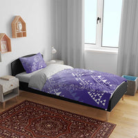 Hawaii Lavender Kapa Bedding Set Vintage 'Ohe Kāpala Motifs Mix Plumeria Leis LT7 - Polynesian Pride