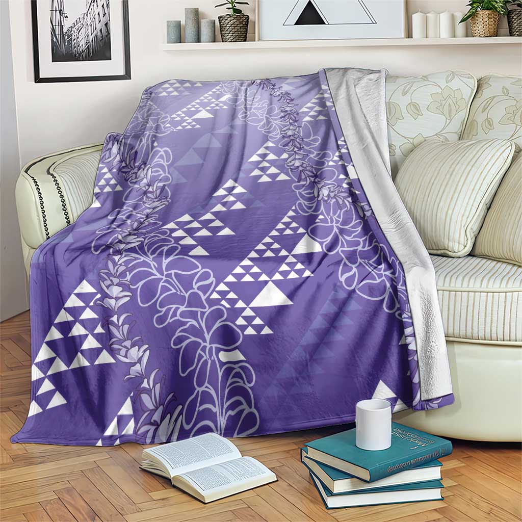 Hawaii Lavender Kapa Blanket Vintage 'Ohe Kāpala Motifs Mix Plumeria Leis