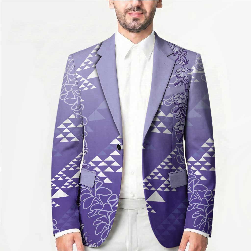 Hawaii Lavender Kapa Blazer Vintage 'Ohe Kāpala Motifs Mix Plumeria Leis