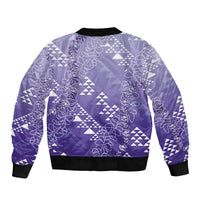 Hawaii Lavender Kapa Bomber Jacket Vintage 'Ohe Kāpala Motifs Mix Plumeria Leis