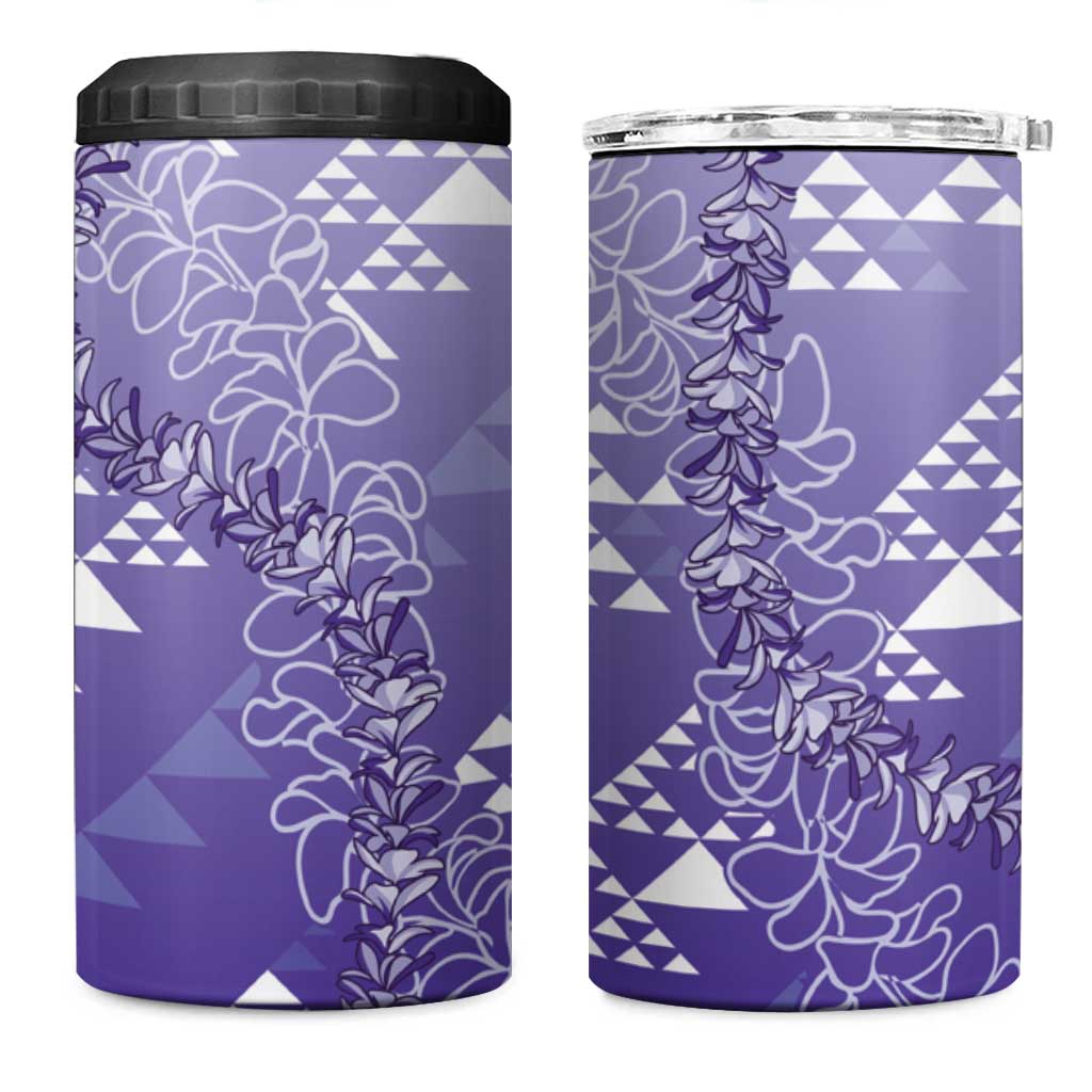 Hawaii Lavender Kapa 4 in 1 Can Cooler Tumbler Vintage 'Ohe Kāpala Motifs Mix Plumeria Leis