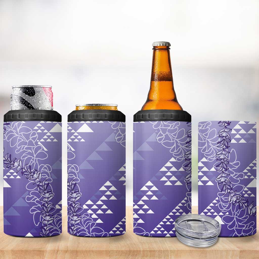 Hawaii Lavender Kapa 4 in 1 Can Cooler Tumbler Vintage 'Ohe Kāpala Motifs Mix Plumeria Leis