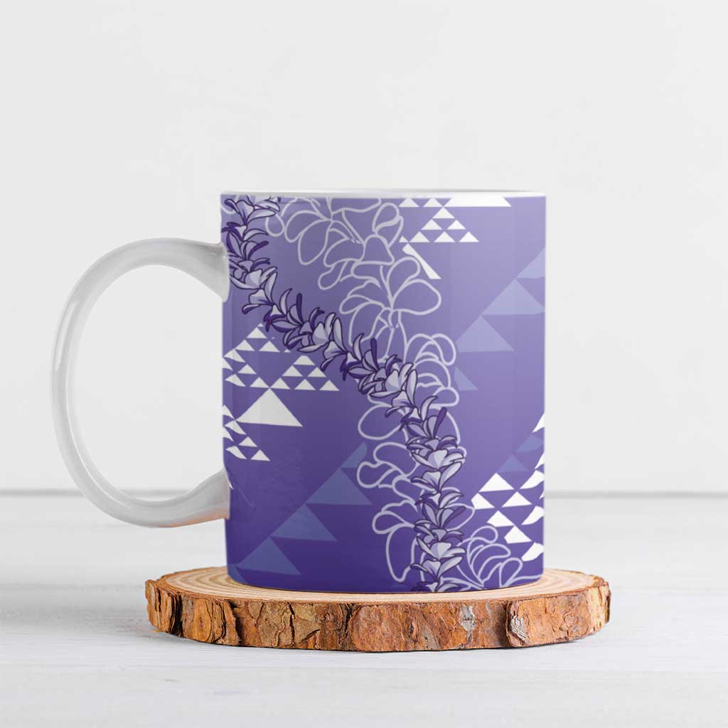 Hawaii Lavender Kapa Ceramic Mug Vintage 'Ohe Kāpala Motifs Mix Plumeria Leis