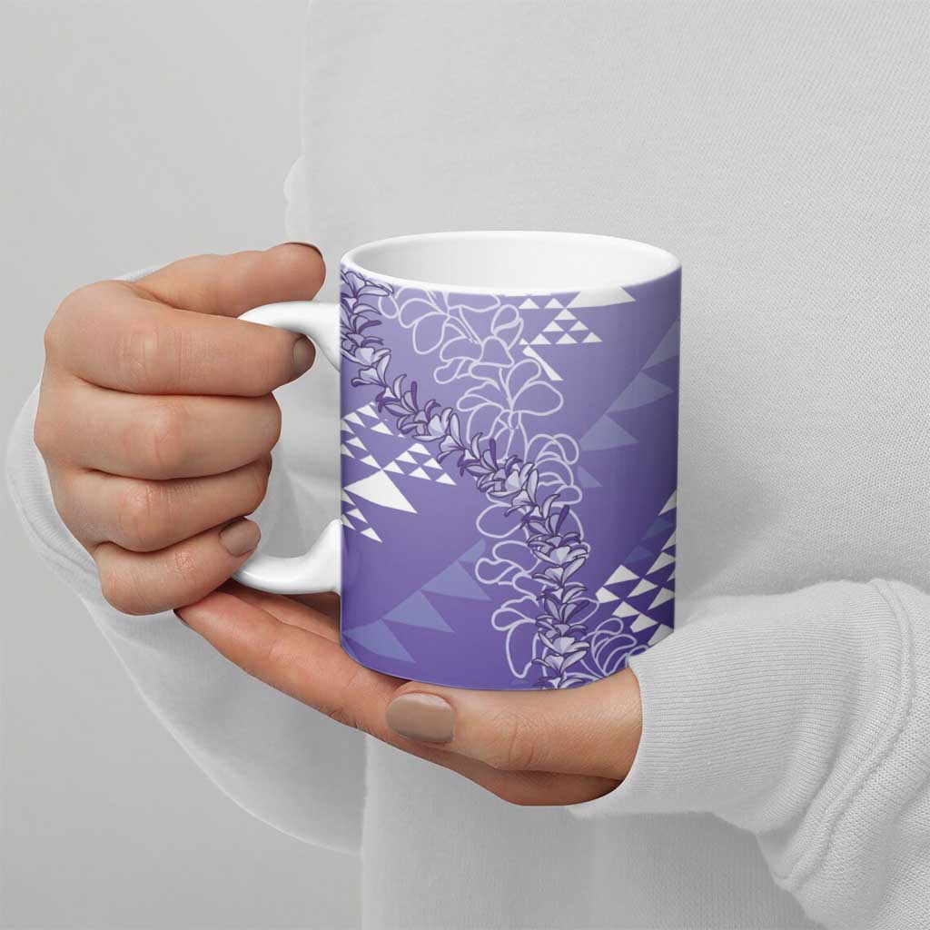 Hawaii Lavender Kapa Ceramic Mug Vintage 'Ohe Kāpala Motifs Mix Plumeria Leis