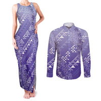 Hawaii Lavender Kapa Couples Matching Tank Maxi Dress and Long Sleeve Button Shirt Vintage 'Ohe Kāpala Motifs Mix Plumeria Leis