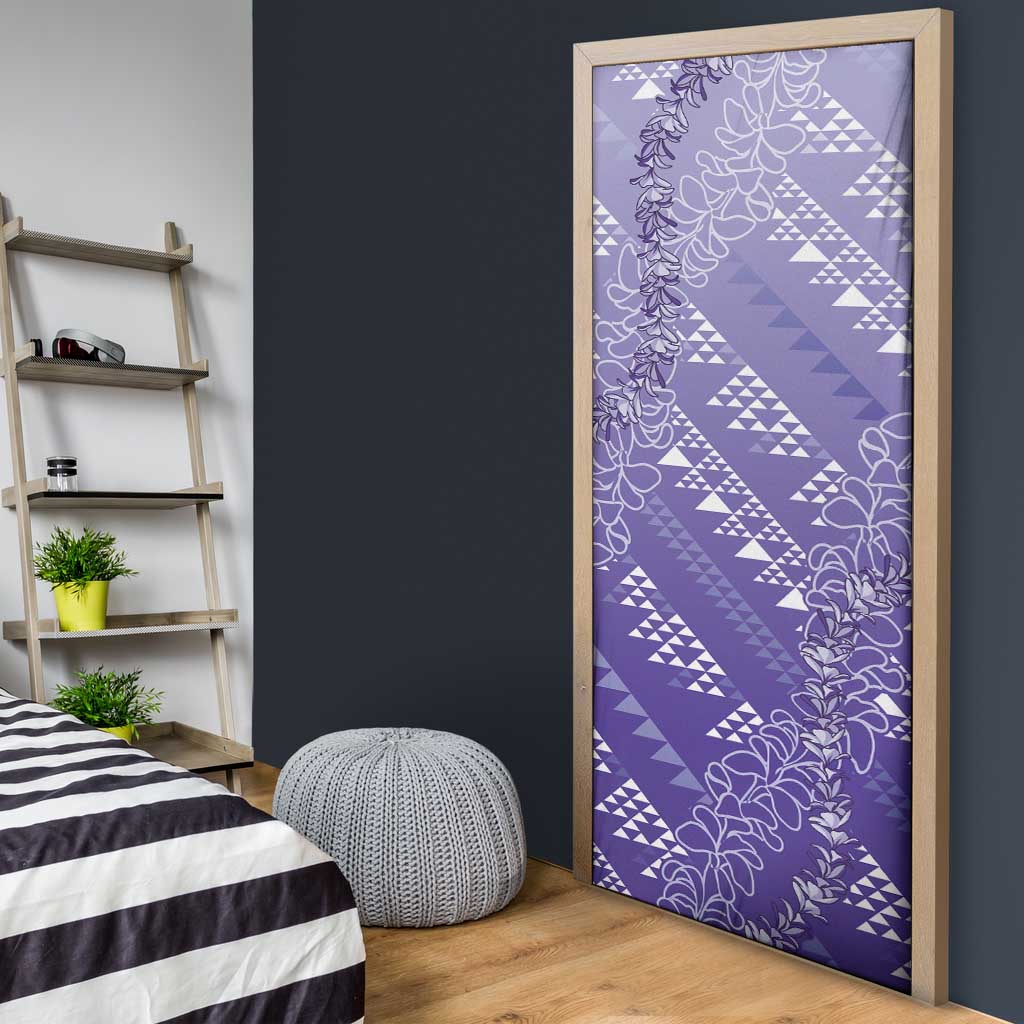 Hawaii Lavender Kapa Door Cover Vintage 'Ohe Kāpala Motifs Mix Plumeria Leis