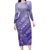 Hawaii Lavender Kapa Family Matching Long Sleeve Bodycon Dress and Hawaiian Shirt Vintage 'Ohe Kāpala Motifs Mix Plumeria Leis