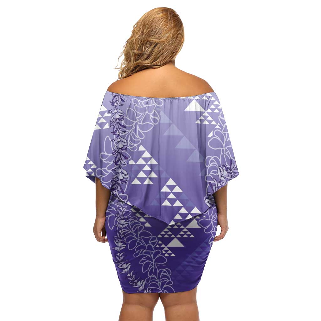 Hawaii Lavender Kapa Family Matching Off Shoulder Short Dress and Hawaiian Shirt Vintage 'Ohe Kāpala Motifs Mix Plumeria Leis