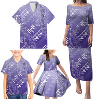 Hawaii Lavender Kapa Family Matching Puletasi and Hawaiian Shirt Vintage 'Ohe Kāpala Motifs Mix Plumeria Leis