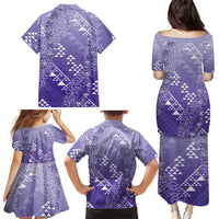 Hawaii Lavender Kapa Family Matching Puletasi and Hawaiian Shirt Vintage 'Ohe Kāpala Motifs Mix Plumeria Leis