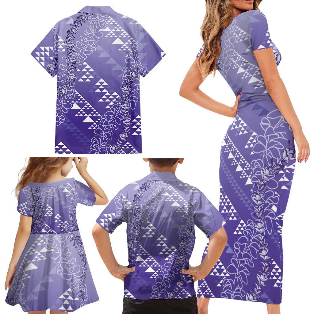 Hawaii Lavender Kapa Family Matching Short Sleeve Bodycon Dress and Hawaiian Shirt Vintage 'Ohe Kāpala Motifs Mix Plumeria Leis LT7 - Polynesian Pride