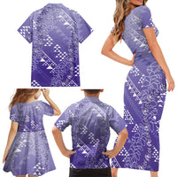 Hawaii Lavender Kapa Family Matching Short Sleeve Bodycon Dress and Hawaiian Shirt Vintage 'Ohe Kāpala Motifs Mix Plumeria Leis LT7 - Polynesian Pride