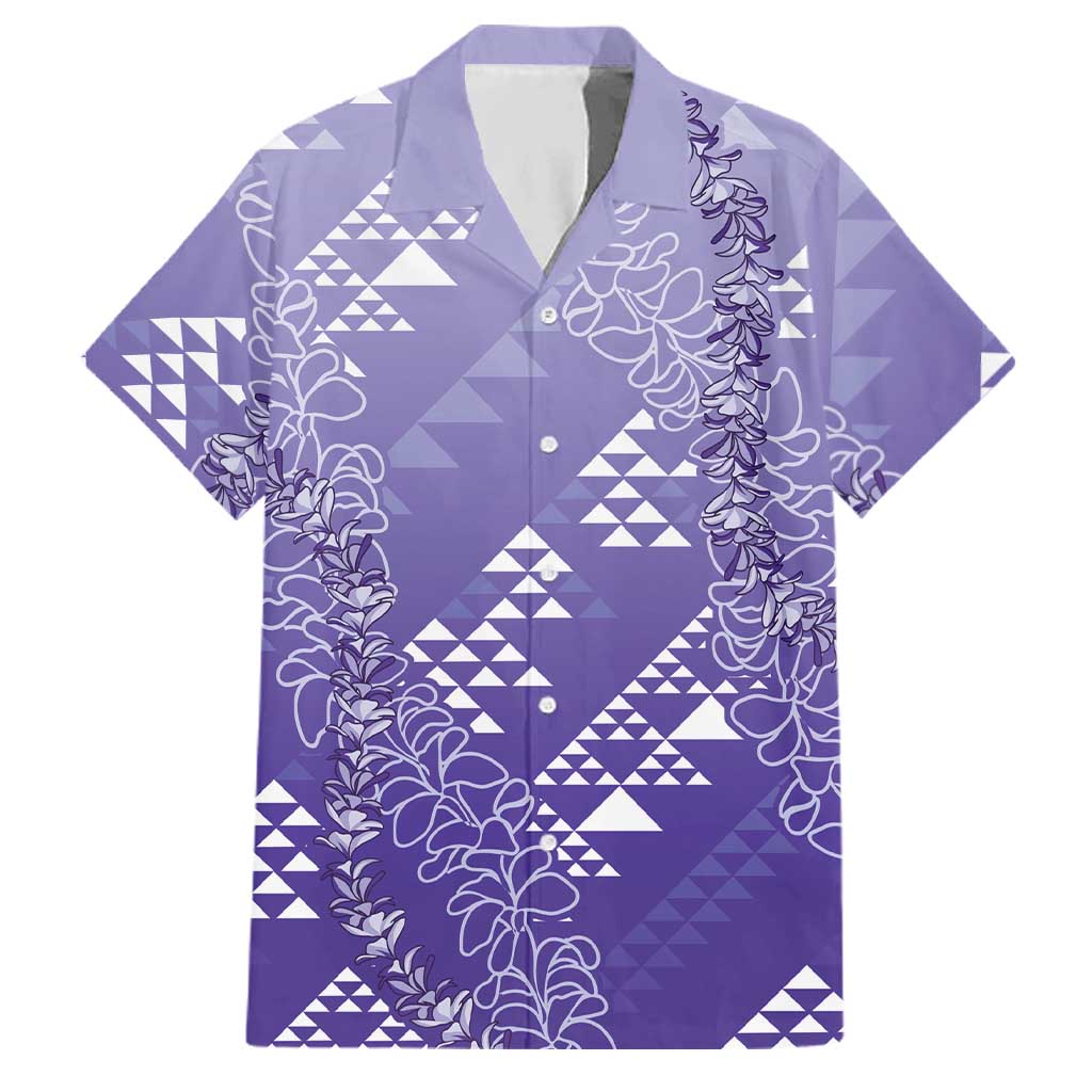 Hawaii Lavender Kapa Family Matching Short Sleeve Bodycon Dress and Hawaiian Shirt Vintage 'Ohe Kāpala Motifs Mix Plumeria Leis LT7 Dad's Shirt - Short Sleeve Lavender - Polynesian Pride
