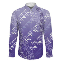Hawaii Lavender Kapa Family Matching Short Sleeve Bodycon Dress and Hawaiian Shirt Vintage 'Ohe Kāpala Motifs Mix Plumeria Leis LT7 Dad's Shirt - Long Sleeve Lavender - Polynesian Pride