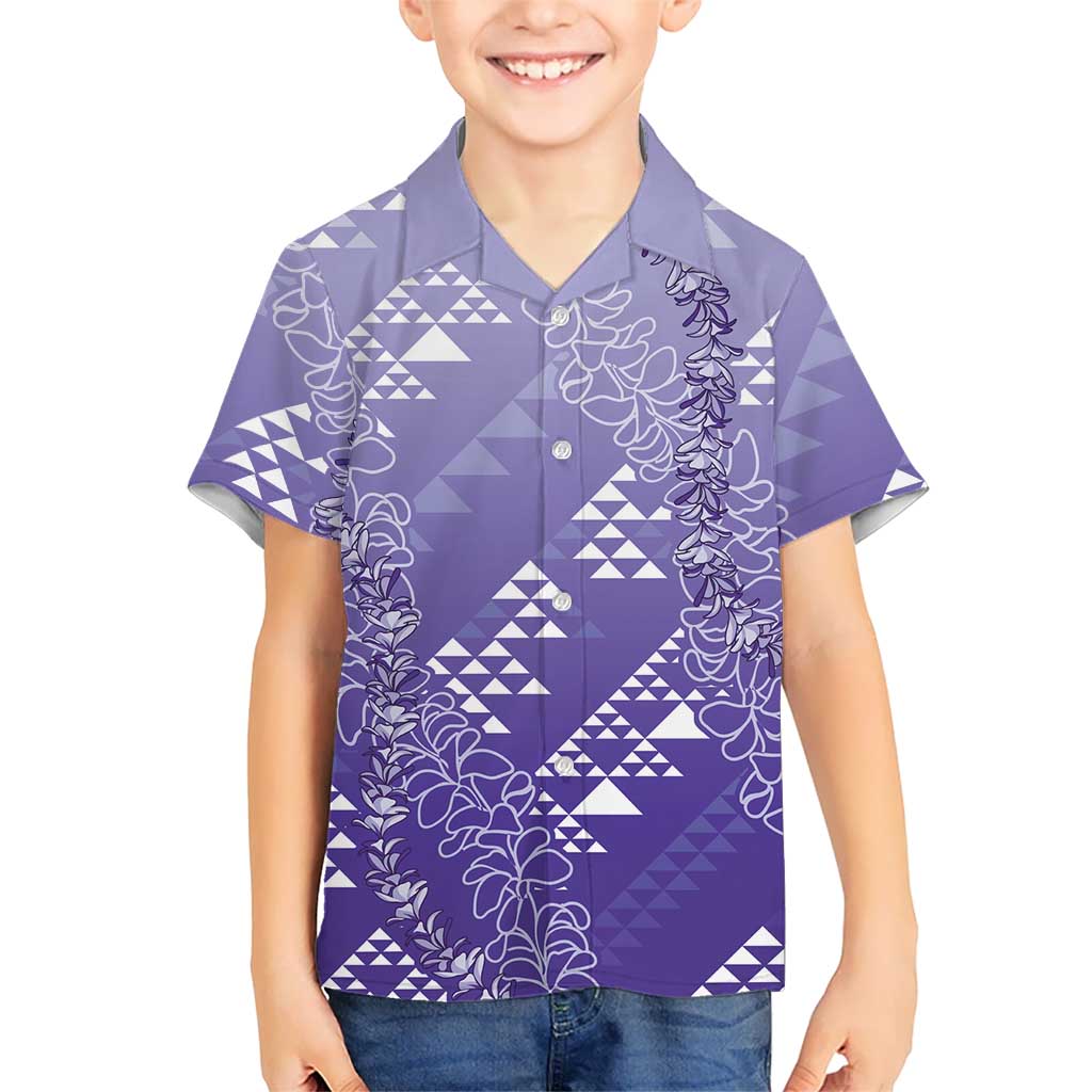 Hawaii Lavender Kapa Family Matching Short Sleeve Bodycon Dress and Hawaiian Shirt Vintage 'Ohe Kāpala Motifs Mix Plumeria Leis LT7 Son's Shirt Lavender - Polynesian Pride