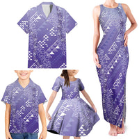 Hawaii Lavender Kapa Family Matching Tank Maxi Dress and Hawaiian Shirt Vintage 'Ohe Kāpala Motifs Mix Plumeria Leis
