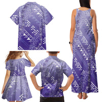 Hawaii Lavender Kapa Family Matching Tank Maxi Dress and Hawaiian Shirt Vintage 'Ohe Kāpala Motifs Mix Plumeria Leis