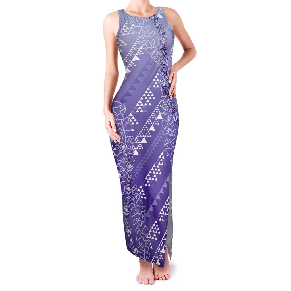 Hawaii Lavender Kapa Family Matching Tank Maxi Dress and Hawaiian Shirt Vintage 'Ohe Kāpala Motifs Mix Plumeria Leis