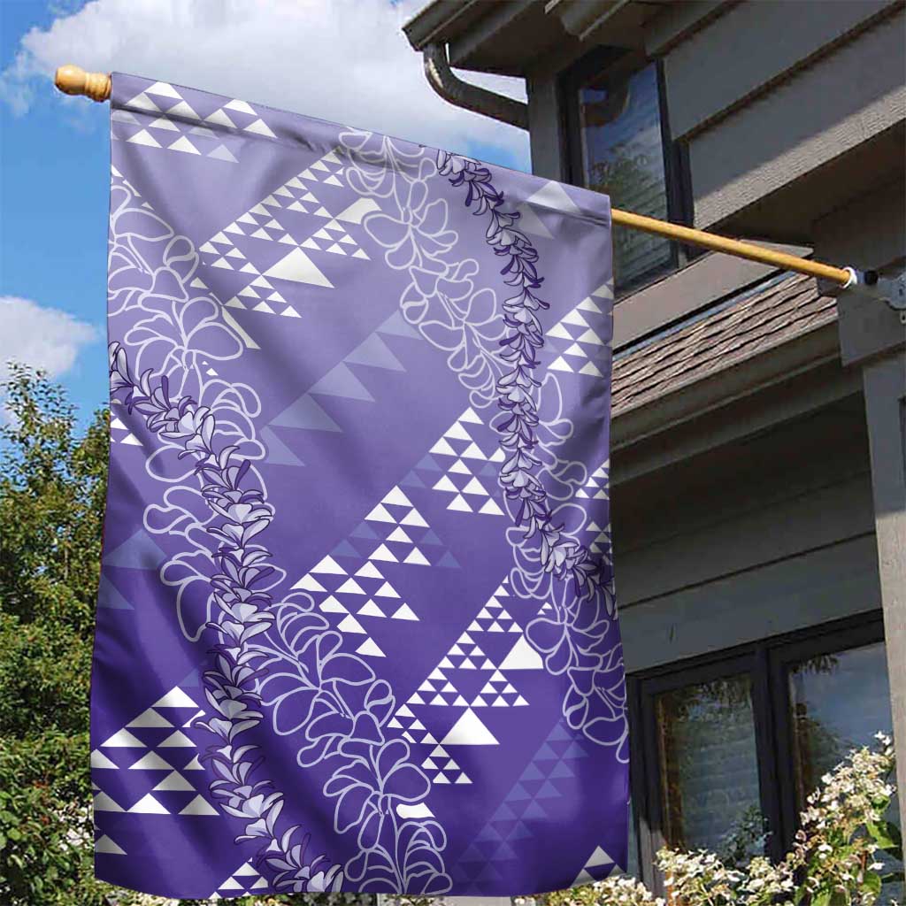 Hawaii Lavender Kapa Garden Flag Vintage 'Ohe Kāpala Motifs Mix Plumeria Leis