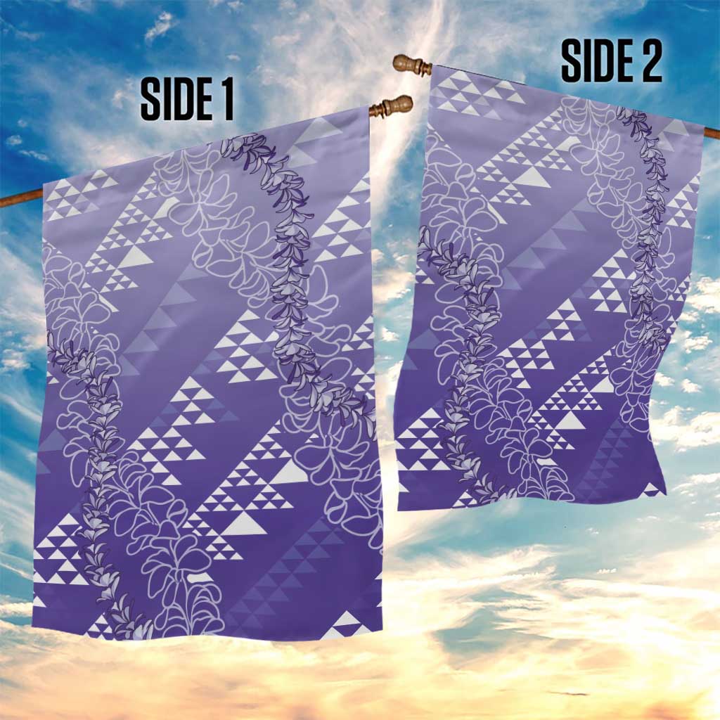 Hawaii Lavender Kapa Garden Flag Vintage 'Ohe Kāpala Motifs Mix Plumeria Leis