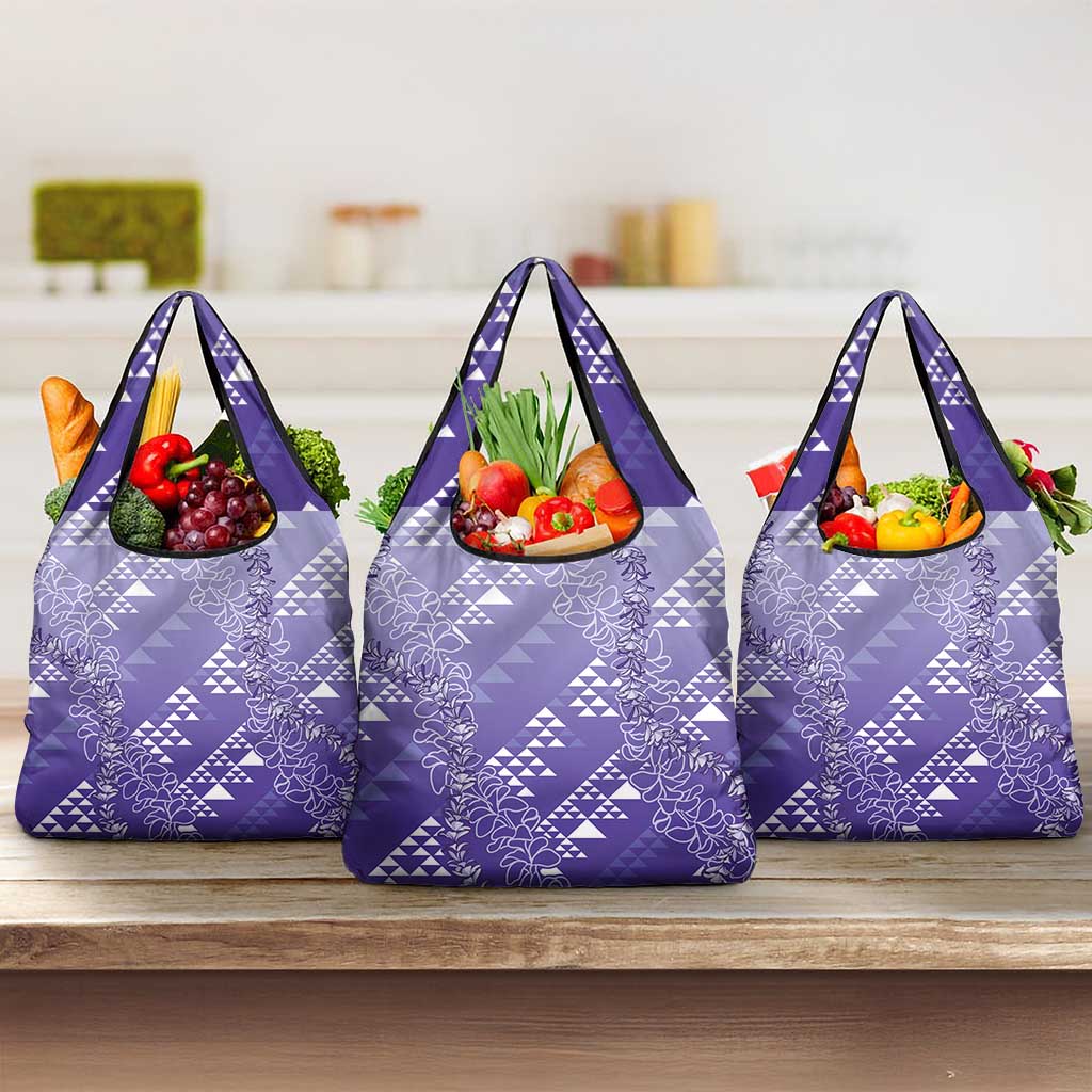 Hawaii Lavender Kapa Grocery Bag Vintage 'Ohe Kāpala Motifs Mix Plumeria Leis LT7 3-pack One Size Lavender - Polynesian Pride