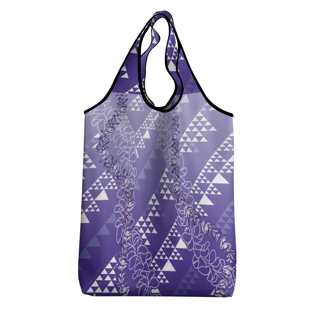 Hawaii Lavender Kapa Grocery Bag Vintage 'Ohe Kāpala Motifs Mix Plumeria Leis LT7 - Polynesian Pride