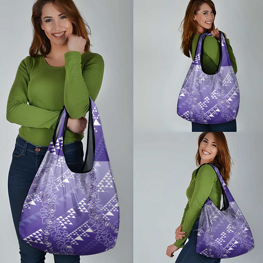 Hawaii Lavender Kapa Grocery Bag Vintage 'Ohe Kāpala Motifs Mix Plumeria Leis LT7 - Polynesian Pride
