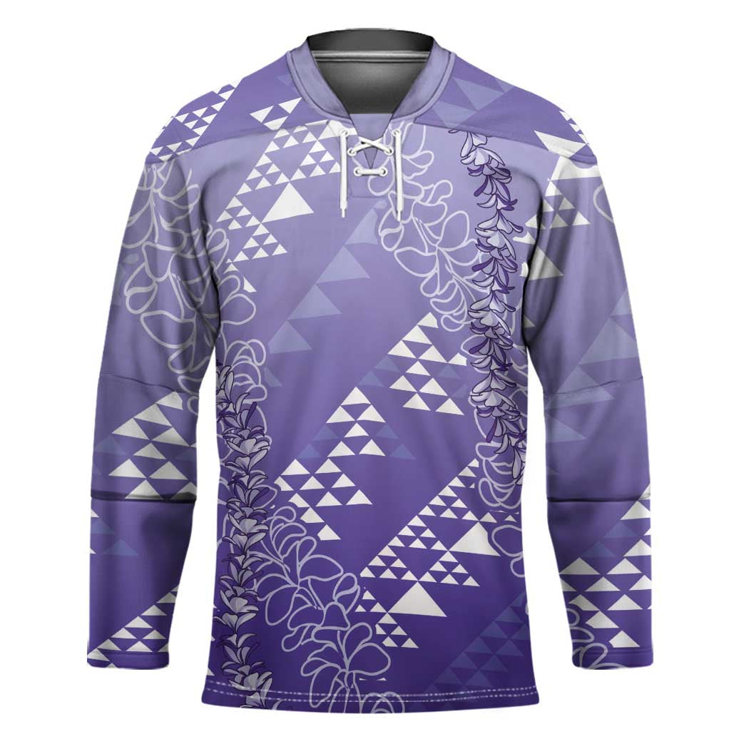 Hawaii Lavender Kapa Hockey Jersey Vintage 'Ohe Kāpala Motifs Mix Plumeria Leis