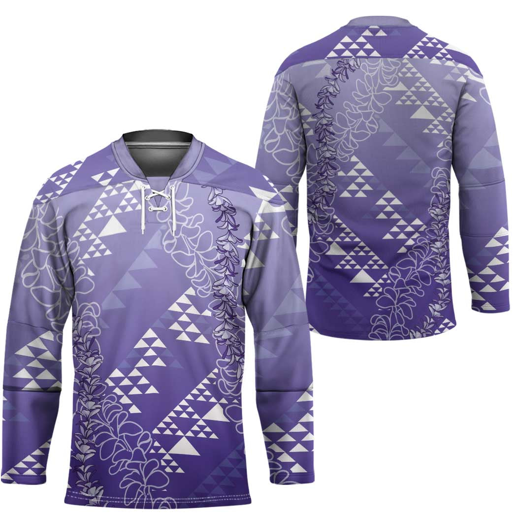Hawaii Lavender Kapa Hockey Jersey Vintage 'Ohe Kāpala Motifs Mix Plumeria Leis