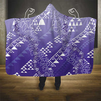 Hawaii Lavender Kapa Hooded Blanket Vintage 'Ohe Kāpala Motifs Mix Plumeria Leis
