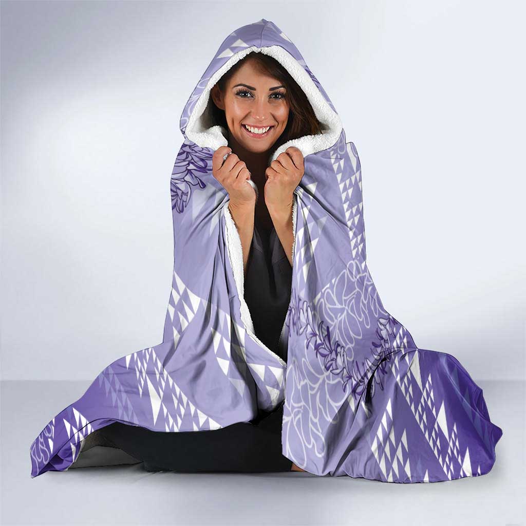 Hawaii Lavender Kapa Hooded Blanket Vintage 'Ohe Kāpala Motifs Mix Plumeria Leis