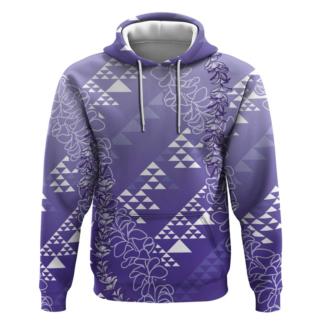 Hawaii Lavender Kapa Hoodie Vintage 'Ohe Kāpala Motifs Mix Plumeria Leis
