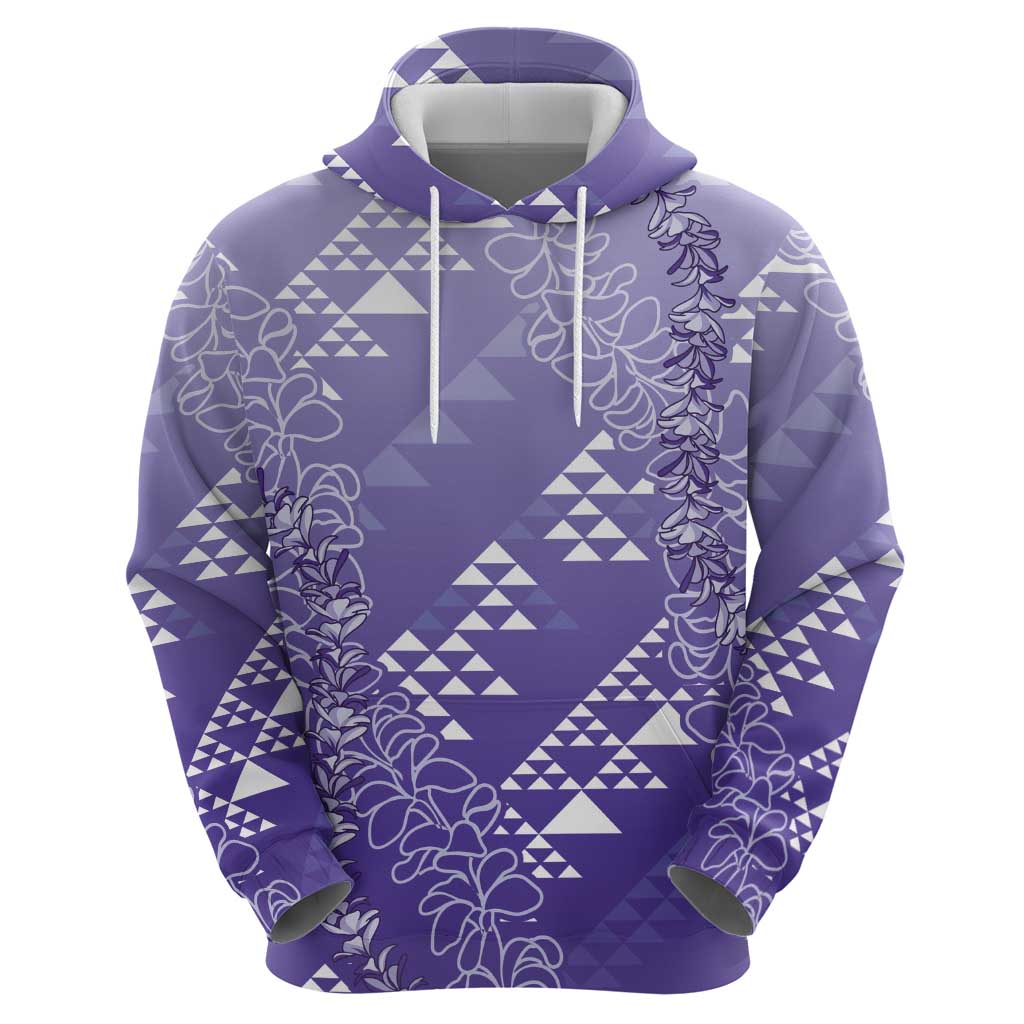 Hawaii Lavender Kapa Hoodie Vintage 'Ohe Kāpala Motifs Mix Plumeria Leis