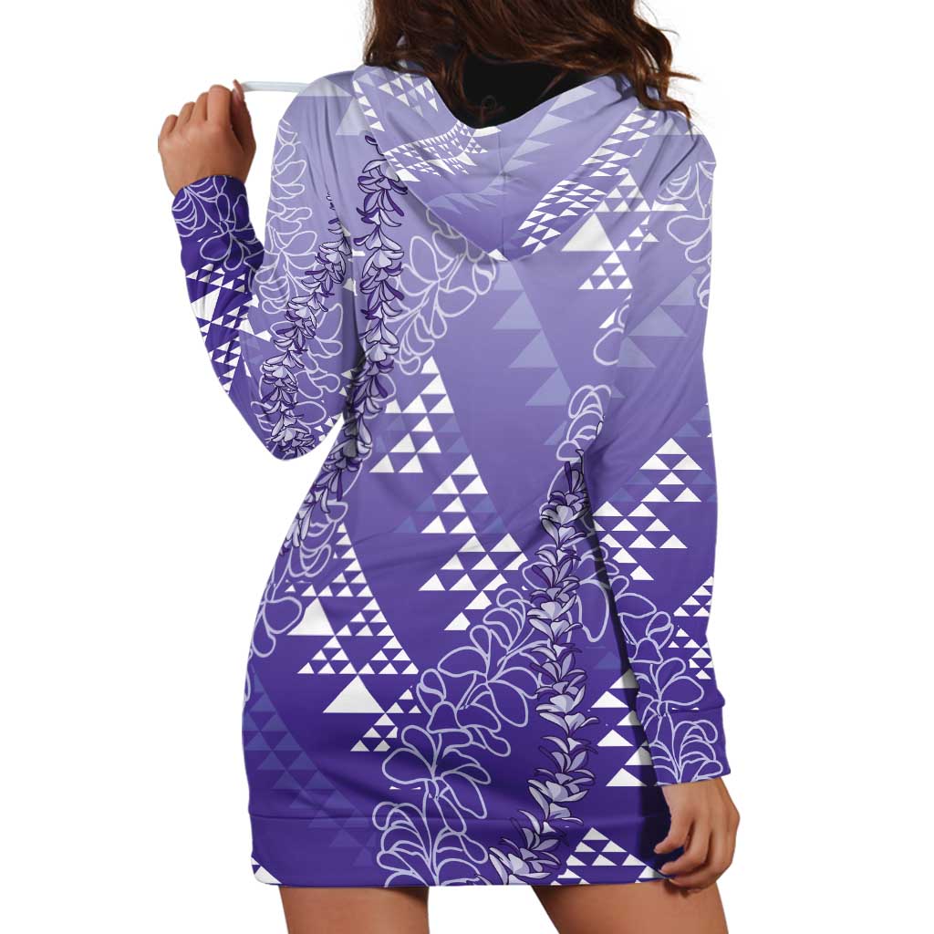 Hawaii Lavender Kapa Hoodie Dress Vintage 'Ohe Kāpala Motifs Mix Plumeria Leis