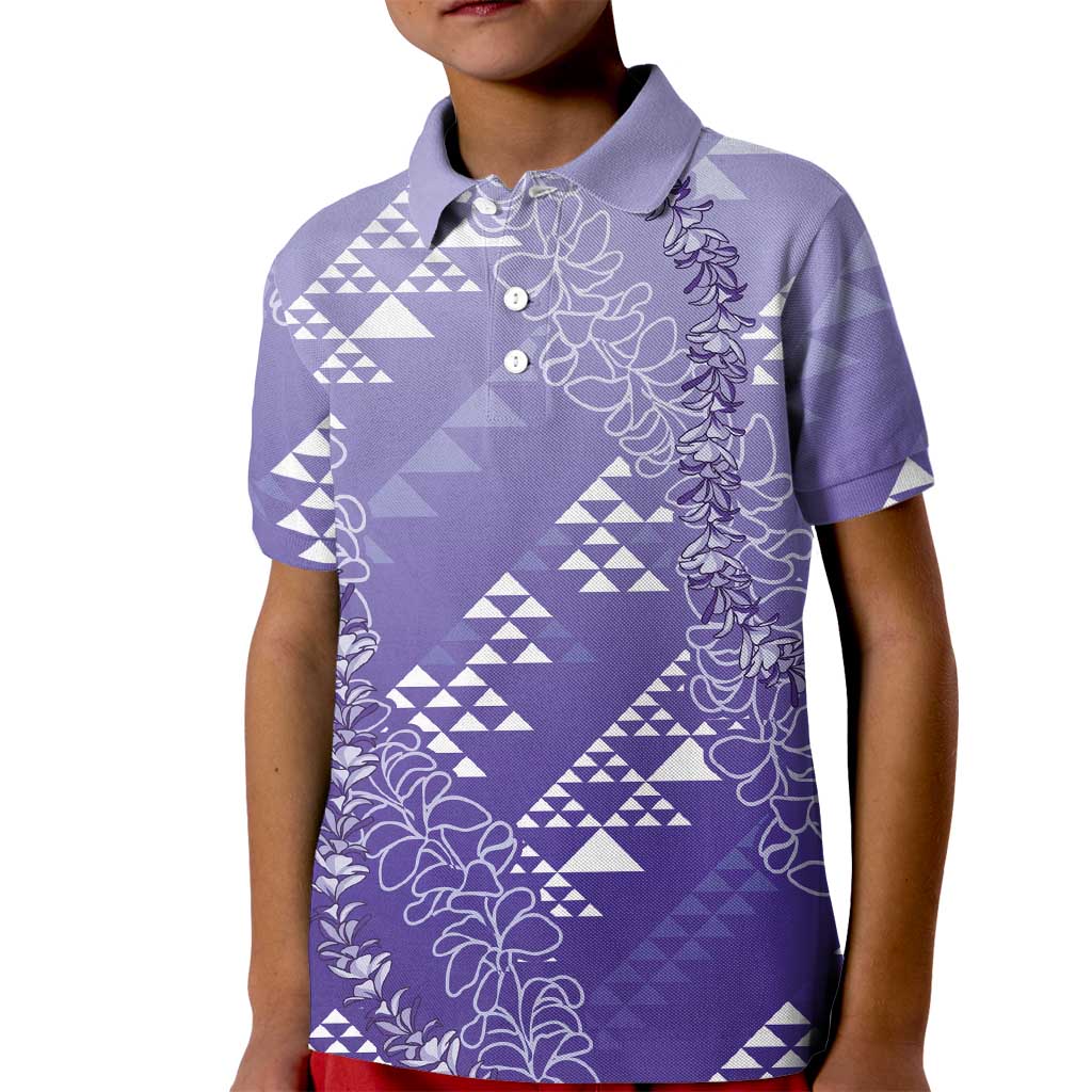 Hawaii Lavender Kapa Kid Polo Shirt Vintage 'Ohe Kāpala Motifs Mix Plumeria Leis