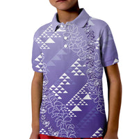 Hawaii Lavender Kapa Kid Polo Shirt Vintage 'Ohe Kāpala Motifs Mix Plumeria Leis
